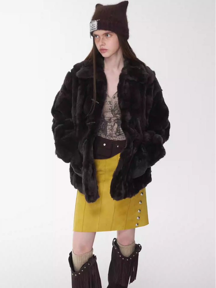 Heavy Industry Otter Rabbit Fleece Shirt Fit Fur Lapel Horn Buckle Design Jacket【s0000014956】