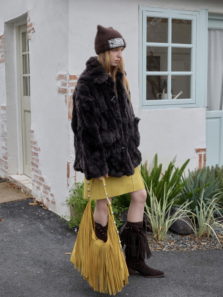 Heavy Industry Otter Rabbit Fleece Shirt Fit Fur Lapel Horn Buckle Design Jacket【s0000014956】