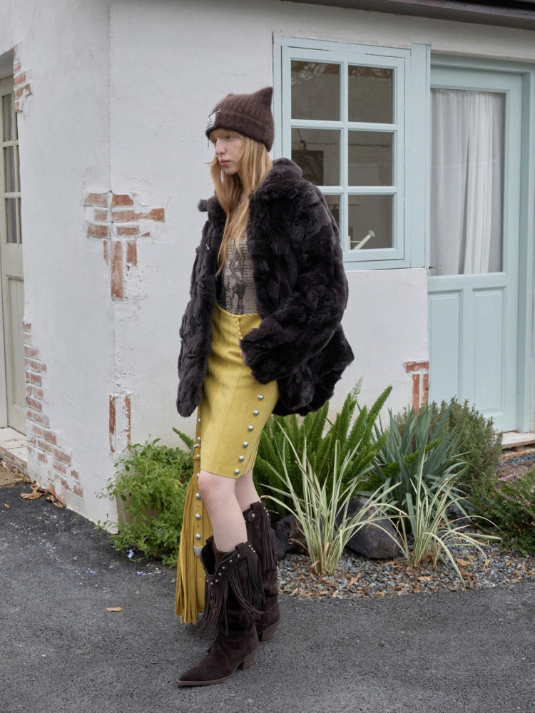 Heavy Industry Otter Rabbit Fleece Shirt Fit Fur Lapel Horn Buckle Design Jacket【s0000014956】