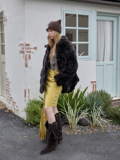 Heavy Industry Otter Rabbit Fleece Shirt Fit Fur Lapel Horn Buckle Design Jacket【s0000014956】