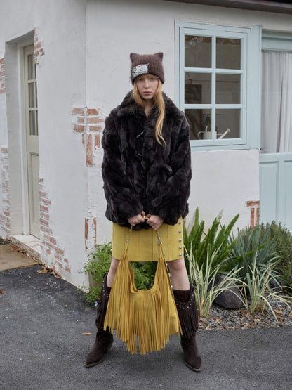 Heavy Industry Otter Rabbit Fleece Shirt Fit Fur Lapel Horn Buckle Design Jacket【s0000014956】