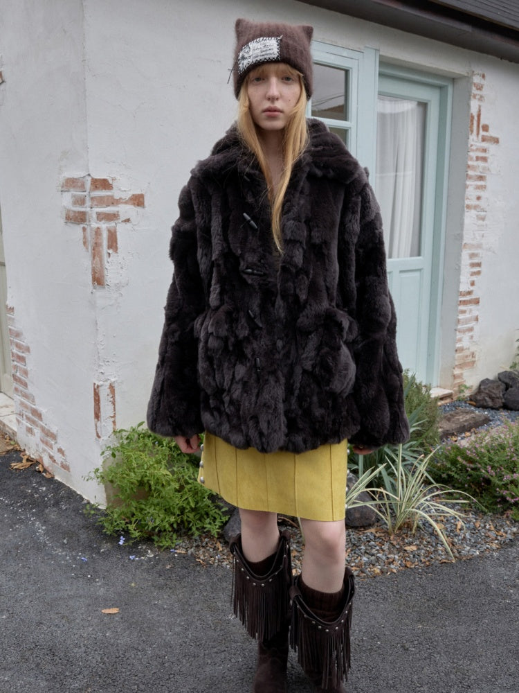 Heavy Industry Otter Rabbit Fleece Shirt Fit Fur Lapel Horn Buckle Design Jacket【s0000014956】