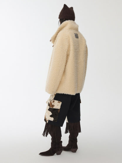 Horn Buckle Stand-Up Collar Fur Integrated Lambs Wool  Reversible Suede Jacket【s0000014958】