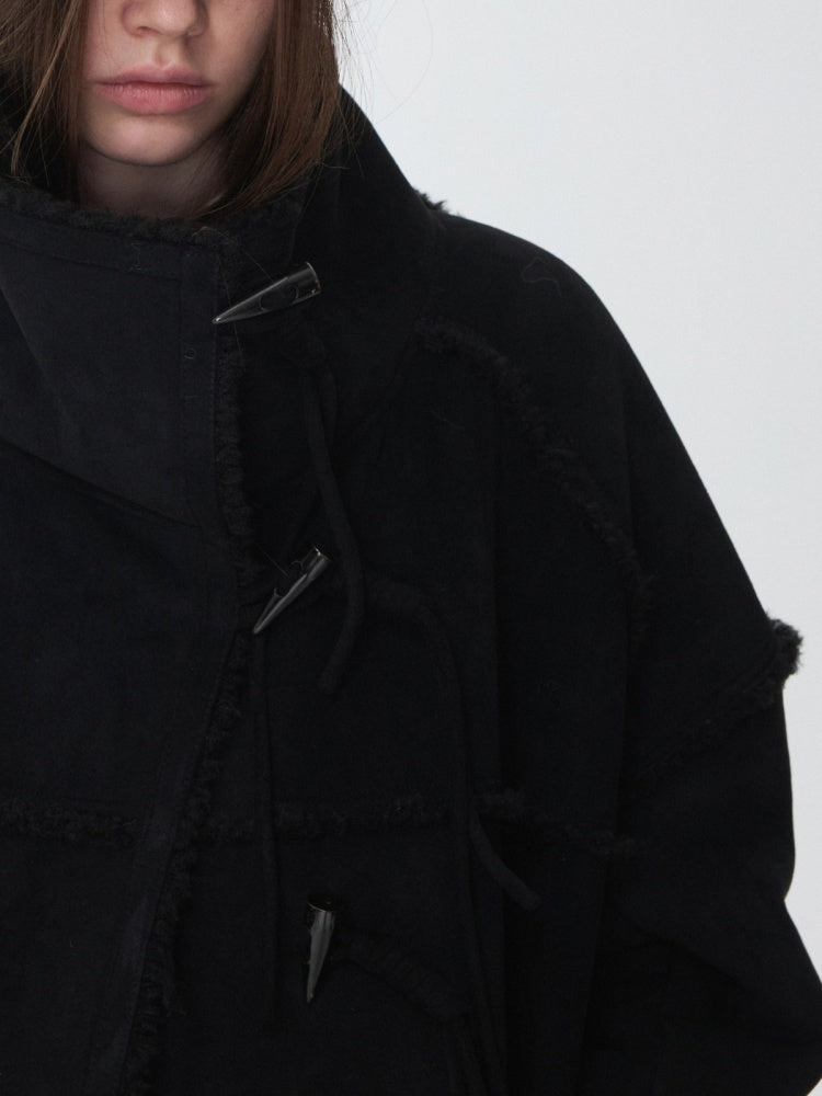 Horn Buckle Stand-Up Collar Fur Integrated Lambs Wool  Reversible Suede Jacket【s0000014958】