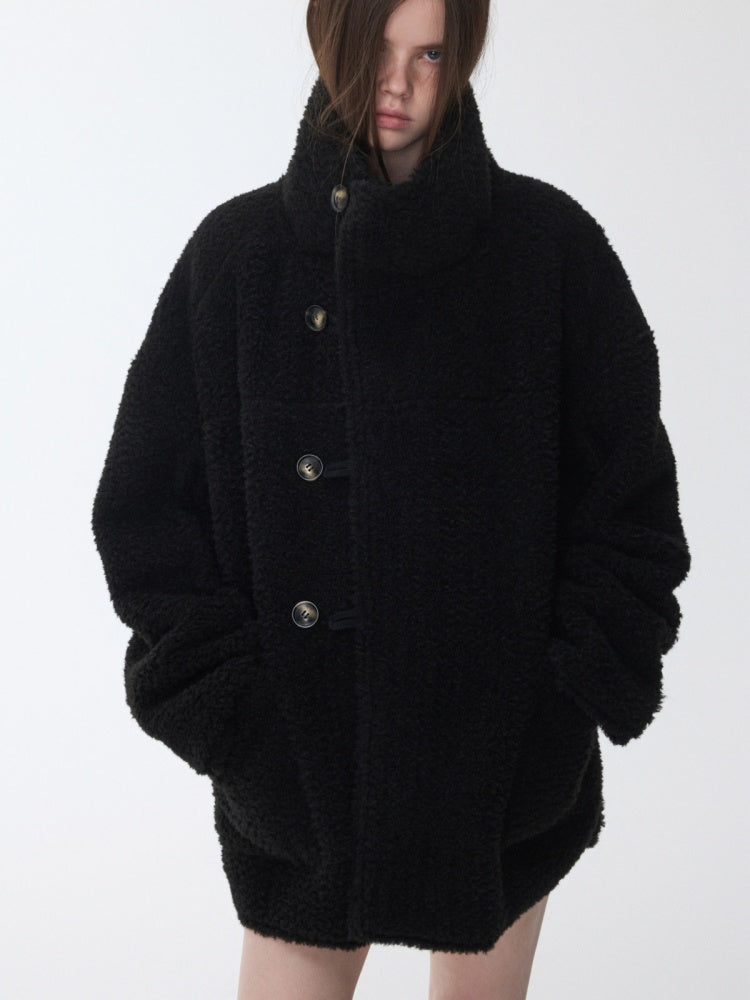 Horn Buckle Stand-Up Collar Fur Integrated Lambs Wool  Reversible Suede Jacket【s0000014958】