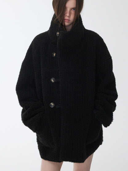 Horn Buckle Stand-Up Collar Fur Integrated Lambs Wool  Reversible Suede Jacket【s0000014958】