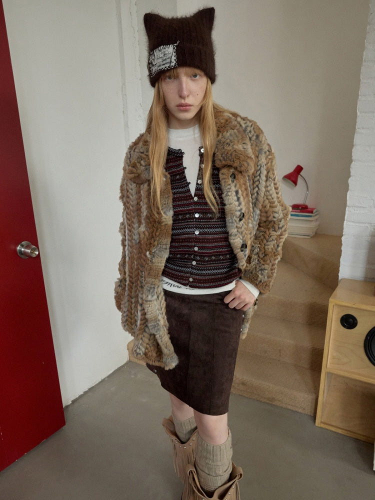 Vintage Suede Riveted High-Waisted A-Line Midi Waist With Rope Design Skirt【s0000014959】