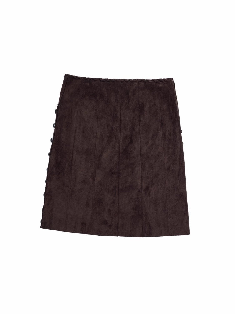 Vintage Suede Riveted High-Waisted A-Line Midi Waist With Rope Design Skirt【s0000014959】