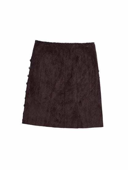 Vintage Suede Riveted High-Waisted A-Line Midi Waist With Rope Design Skirt【s0000014959】