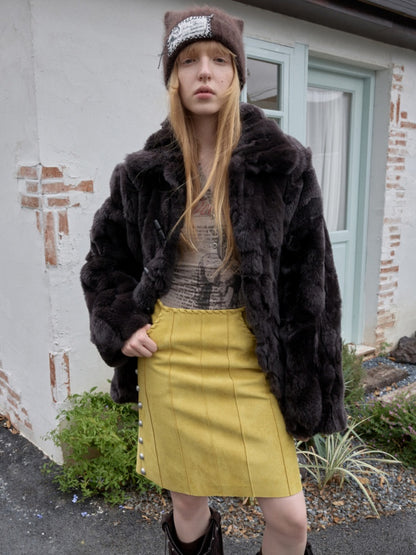 Vintage Suede Riveted High-Waisted A-Line Midi Waist With Rope Design Skirt【s0000014959】