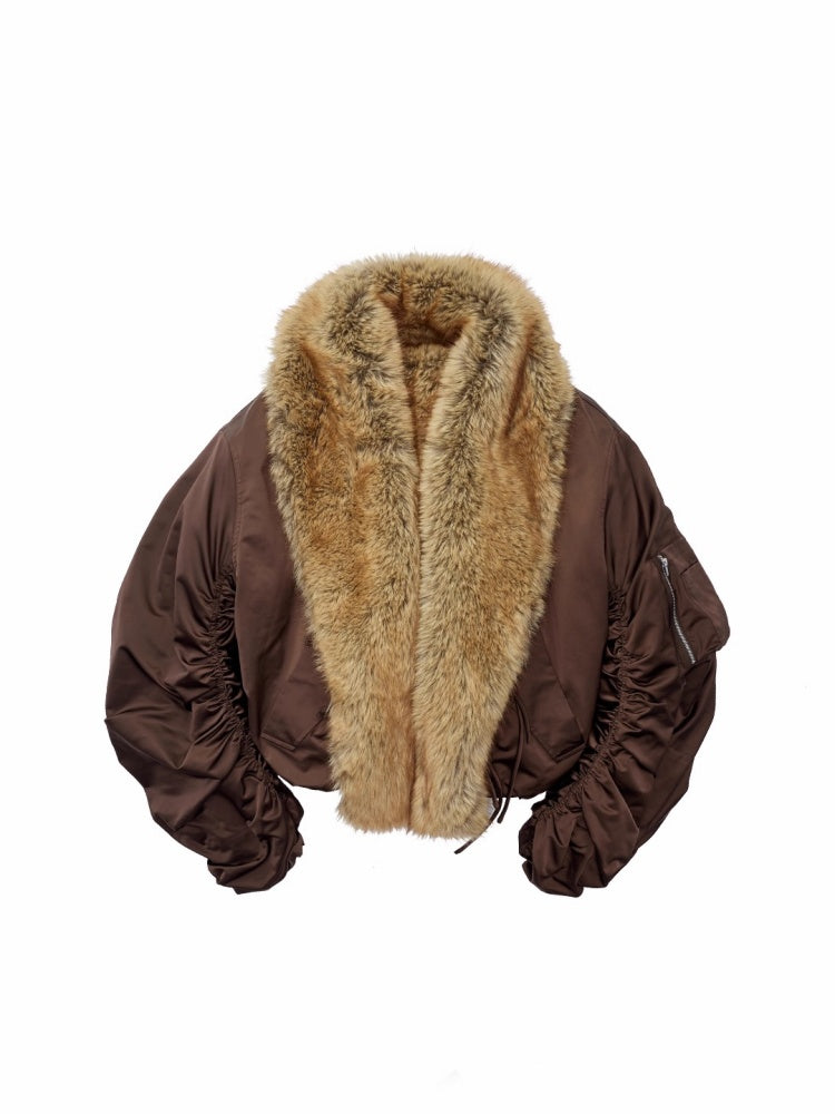 Vintage Workwear Style Sleeved Flight Lapel Fleece Design Short Jacket【s0000014960】