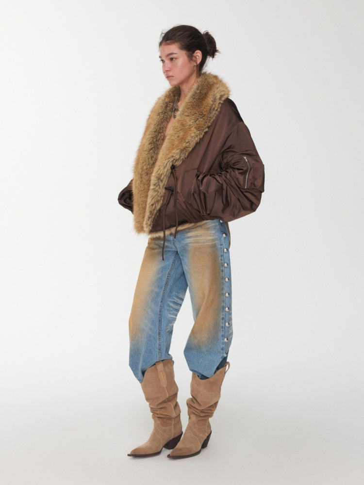 Vintage Workwear Style Sleeved Flight Lapel Fleece Design Short Jacket【s0000014960】