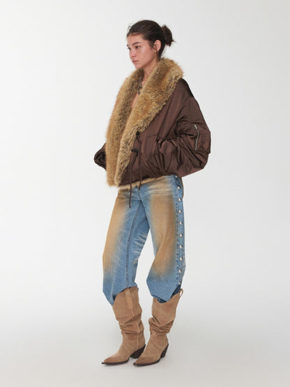 Vintage Workwear Style Sleeved Flight Lapel Fleece Design Short Jacket【s0000014960】