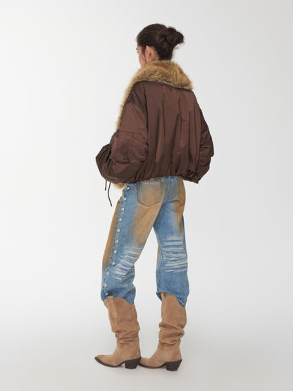 Vintage Workwear Style Sleeved Flight Lapel Fleece Design Short Jacket【s0000014960】