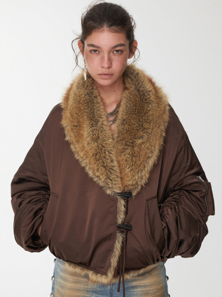 Vintage Workwear Style Sleeved Flight Lapel Fleece Design Short Jacket【s0000014960】
