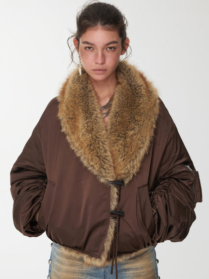 Vintage Workwear Style Sleeved Flight Lapel Fleece Design Short Jacket【s0000014960】