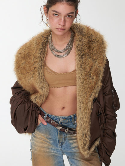 Vintage Workwear Style Sleeved Flight Lapel Fleece Design Short Jacket【s0000014960】