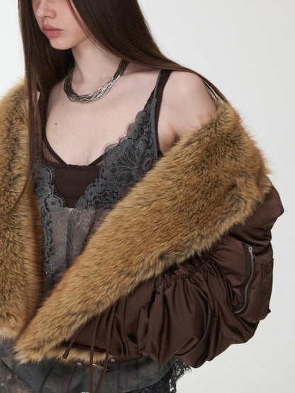 Vintage Workwear Style Sleeved Flight Lapel Fleece Design Short Jacket【s0000014960】