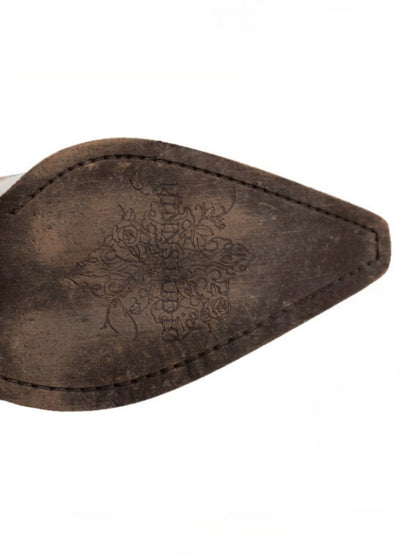 V-Mouth Pointed Toe Suede Cowhide Western Rivet Tassel Mid-Leg Knight Boots【s0000014961】