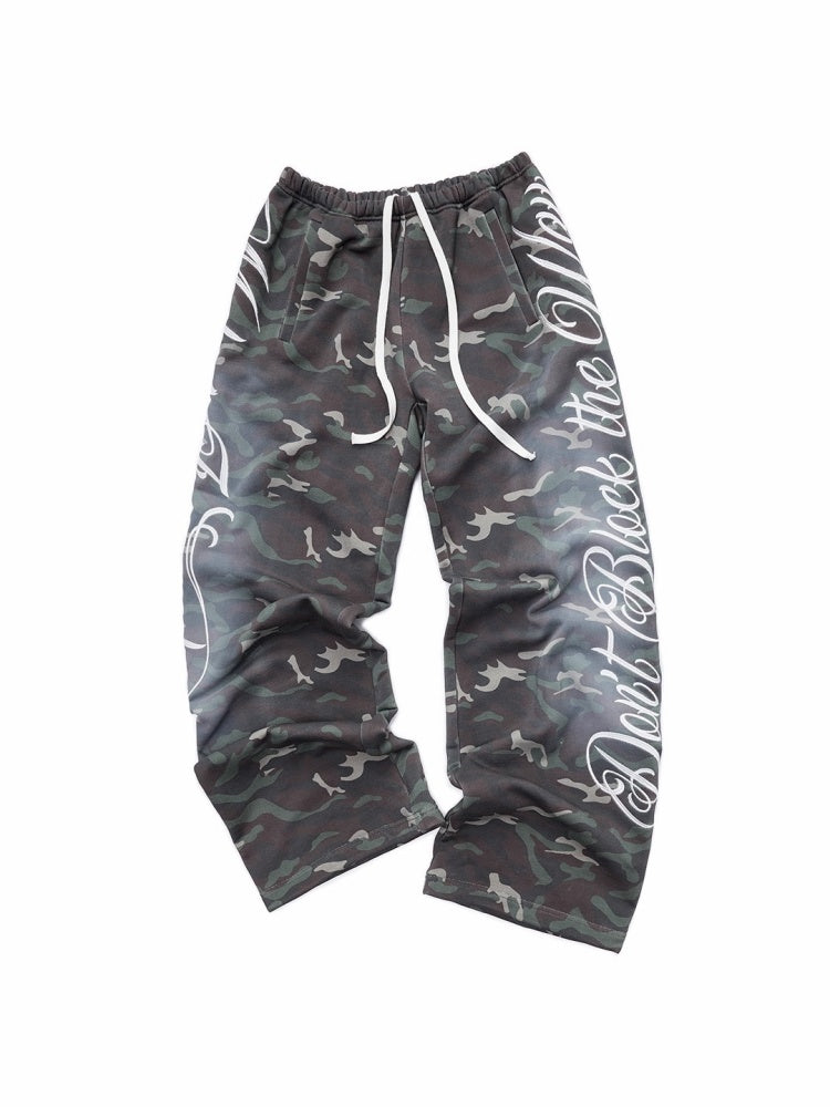 Camouflage Floral Embroidered Hooded Fur Collar Lazy Drawstring Wide-Leg Sweatshirt Suit【s0000014962】