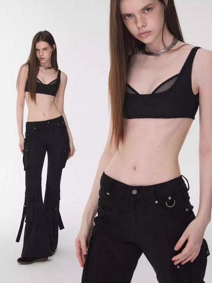 Fake 2 Pieces Suede Mesh Strap Sexy Corset Underwire-Free Comfort Lingerie【s0000014964】