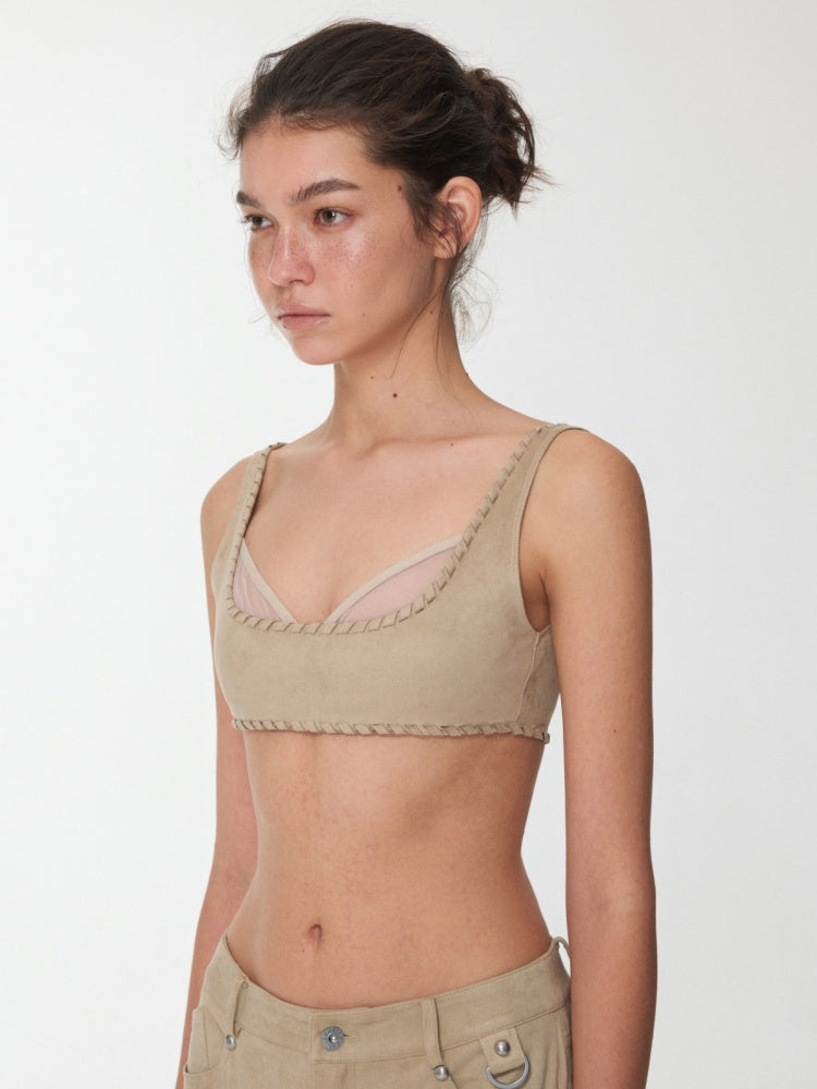Fake 2 Pieces Suede Mesh Strap Sexy Corset Underwire-Free Comfort Lingerie【s0000014964】