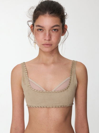 Fake 2 Pieces Suede Mesh Strap Sexy Corset Underwire-Free Comfort Lingerie【s0000014964】