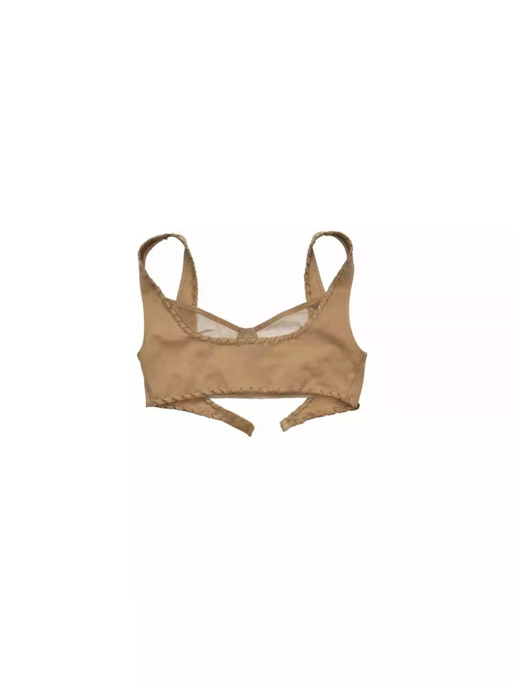 Fake 2 Pieces Suede Mesh Strap Sexy Corset Underwire-Free Comfort Lingerie【s0000014964】