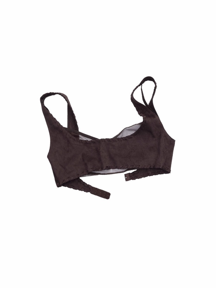 Fake 2 Pieces Suede Mesh Strap Sexy Corset Underwire-Free Comfort Lingerie【s0000014964】