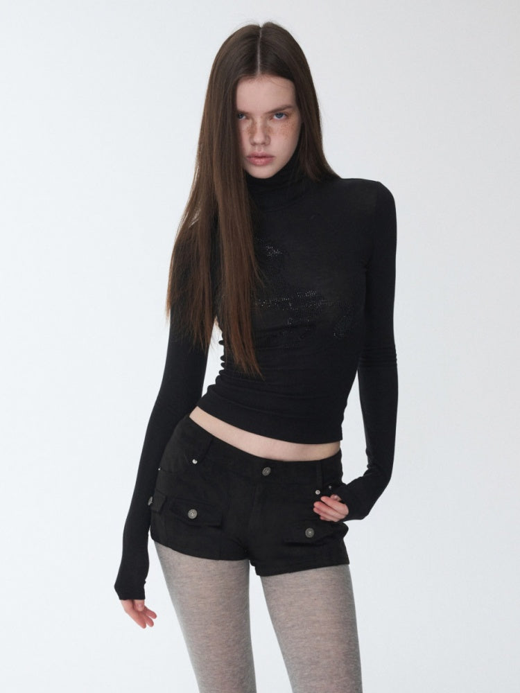 Vintage Suede Cargo Pocket Rivet Shorts Low Waist Hip Tight Hot Pants【s0000014966】