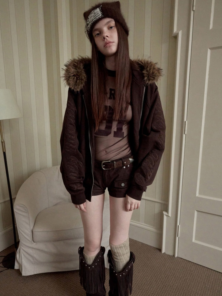 Vintage Suede Cargo Pocket Rivet Shorts Low Waist Hip Tight Hot Pants【s0000014966】