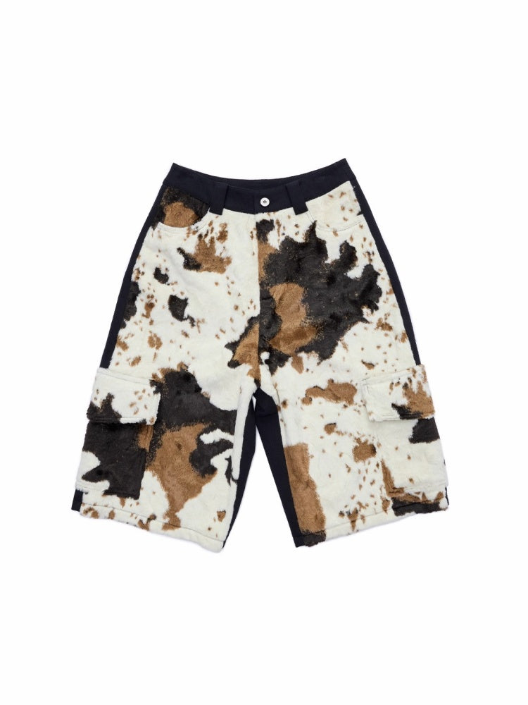 Cow Pattern Eco-Friendly Fur Patchwork Cropped Shorts Loose Versatile Wide-Leg Underpants【s0000014968】