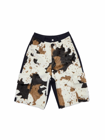 Cow Pattern Eco-Friendly Fur Patchwork Cropped Shorts Loose Versatile Wide-Leg Underpants【s0000014968】