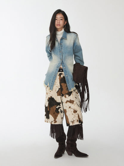 Cow Pattern Eco-Friendly Fur Patchwork Cropped Shorts Loose Versatile Wide-Leg Underpants【s0000014968】