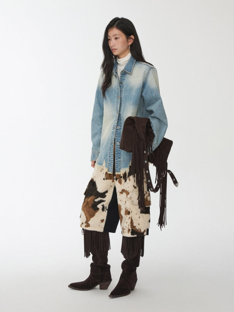 Cow Pattern Eco-Friendly Fur Patchwork Cropped Shorts Loose Versatile Wide-Leg Underpants【s0000014968】