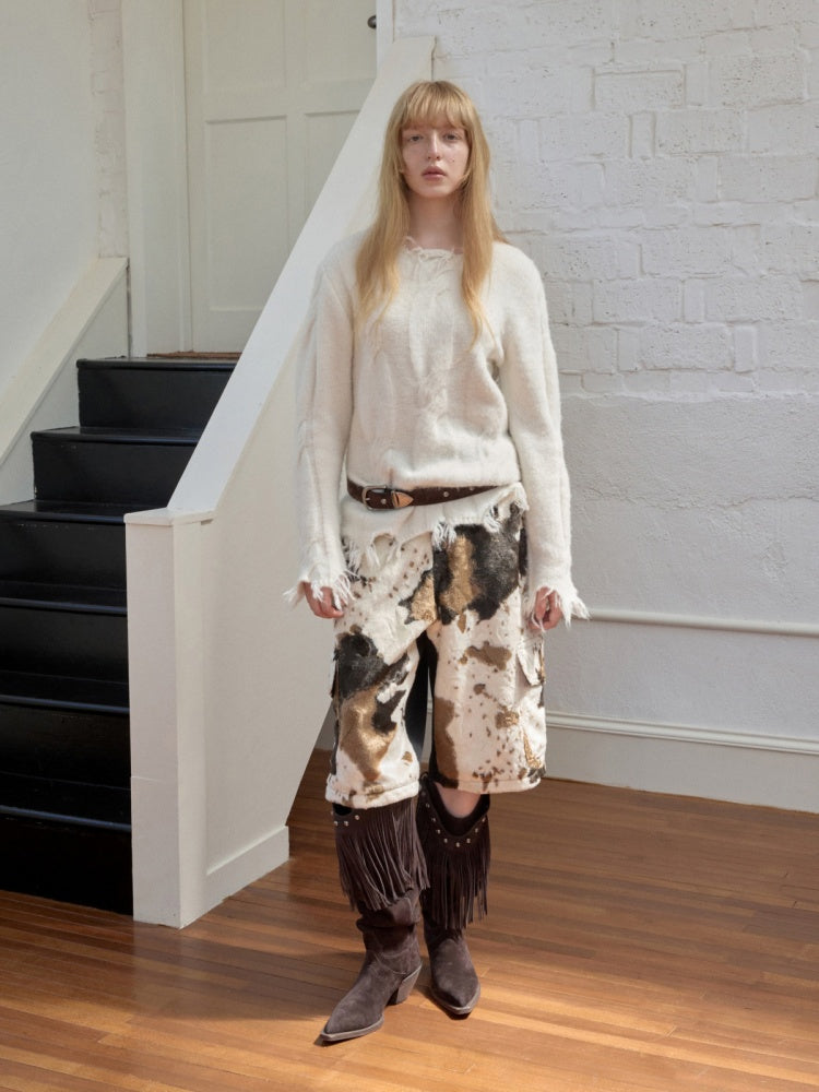 Cow Pattern Eco-Friendly Fur Patchwork Cropped Shorts Loose Versatile Wide-Leg Underpants【s0000014968】