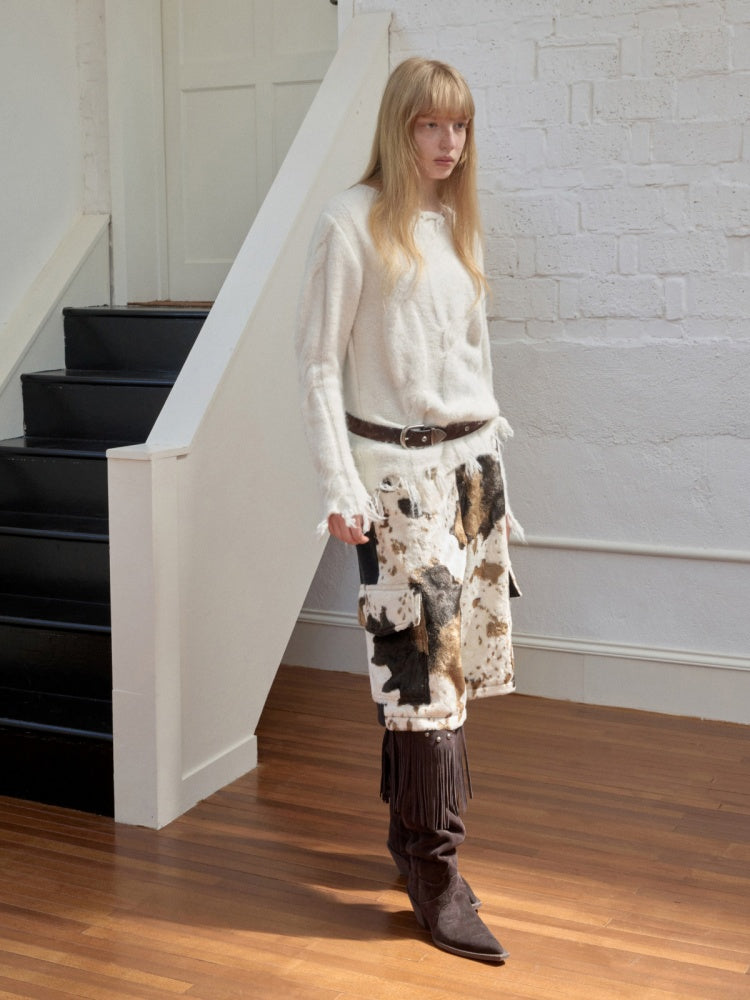 Cow Pattern Eco-Friendly Fur Patchwork Cropped Shorts Loose Versatile Wide-Leg Underpants【s0000014968】