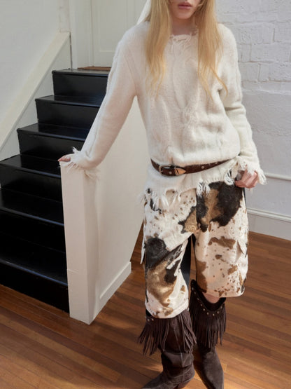Cow Pattern Eco-Friendly Fur Patchwork Cropped Shorts Loose Versatile Wide-Leg Underpants【s0000014968】