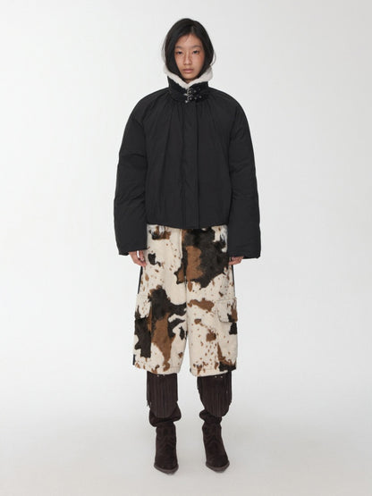 Cow Pattern Eco-Friendly Fur Patchwork Cropped Shorts Loose Versatile Wide-Leg Underpants【s0000014968】