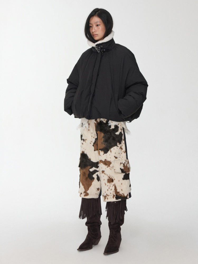 Cow Pattern Eco-Friendly Fur Patchwork Cropped Shorts Loose Versatile Wide-Leg Underpants【s0000014968】