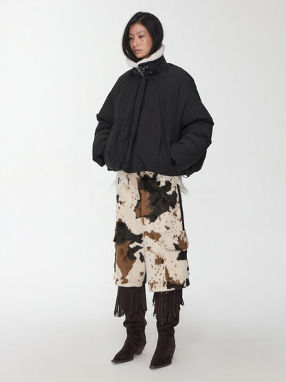 Cow Pattern Eco-Friendly Fur Patchwork Cropped Shorts Loose Versatile Wide-Leg Underpants【s0000014968】