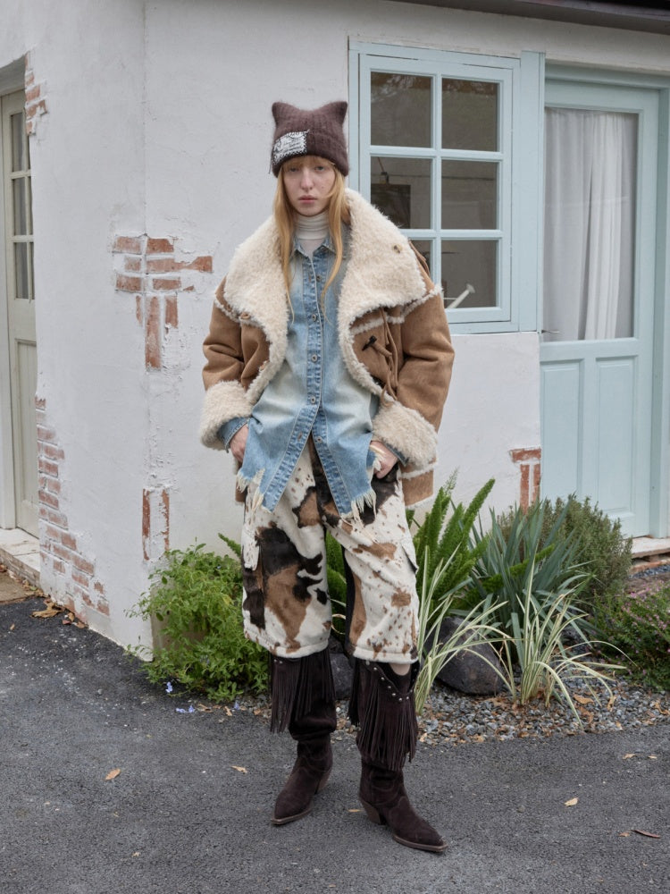 Cow Pattern Eco-Friendly Fur Patchwork Cropped Shorts Loose Versatile Wide-Leg Underpants【s0000014968】