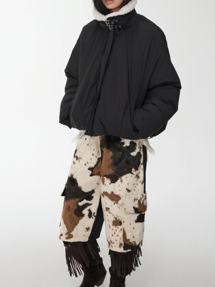 Cow Pattern Eco-Friendly Fur Patchwork Cropped Shorts Loose Versatile Wide-Leg Underpants【s0000014968】