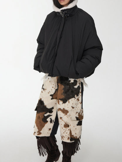 Cow Pattern Eco-Friendly Fur Patchwork Cropped Shorts Loose Versatile Wide-Leg Underpants【s0000014968】