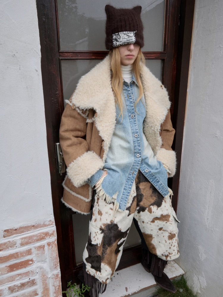 Cow Pattern Eco-Friendly Fur Patchwork Cropped Shorts Loose Versatile Wide-Leg Underpants【s0000014968】