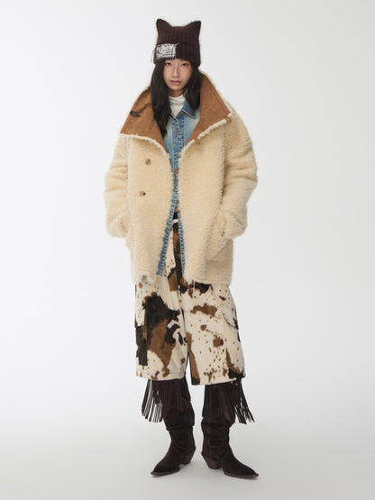 Cow Pattern Eco-Friendly Fur Patchwork Cropped Shorts Loose Versatile Wide-Leg Underpants【s0000014968】