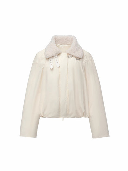 Lambs Wool Stand-Up Collar Belt Pleated Cotton Flower Bud Design Down Jacket【s0000014969】