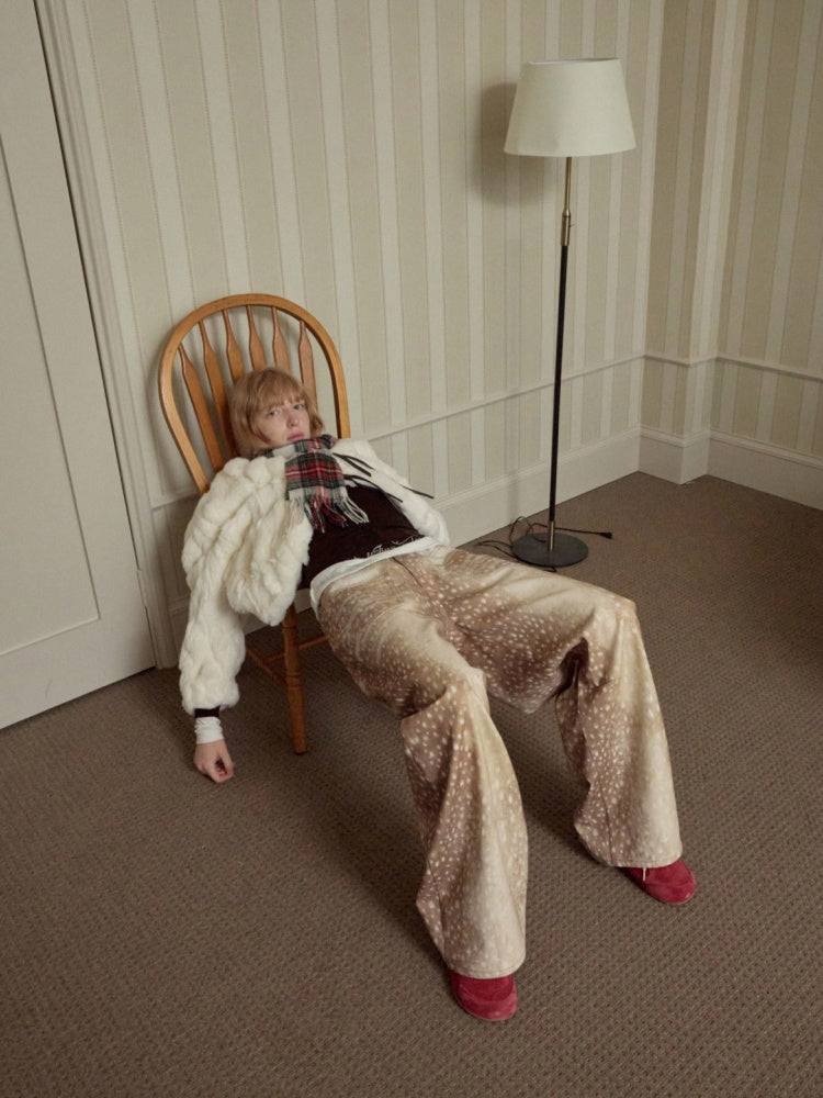 Rabbit Fur Crew Neck Horn Buckle Lace-Up Loose Plush Short Coat【s0000014970】