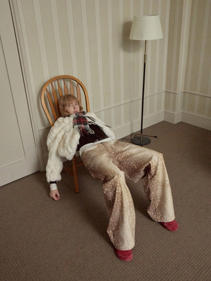 Rabbit Fur Crew Neck Horn Buckle Lace-Up Loose Plush Short Coat【s0000014970】