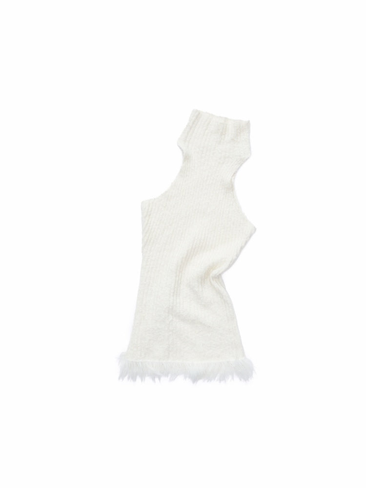 Imitation Mink Tassel Knit Vest Hooded Horn Buckle Loose Lazy Shoulder Set【s0000014971】